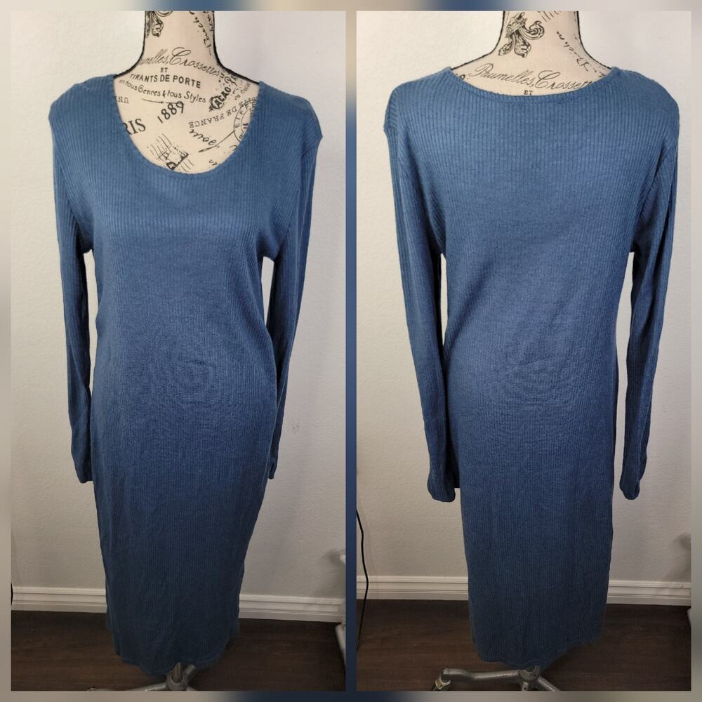 Pretty Angel Maxi Dress Large Linen Blend Long Sleeves Beachy Coastal Lagenlook